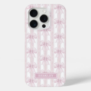 Coque Case-Mate iPhone Nœuds Coquette Rose sur Monogramme à Rayures