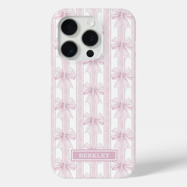 Coques Case-Mate iPhone Nœuds Coquette Rose sur Monogramme à Rayures (Verso)