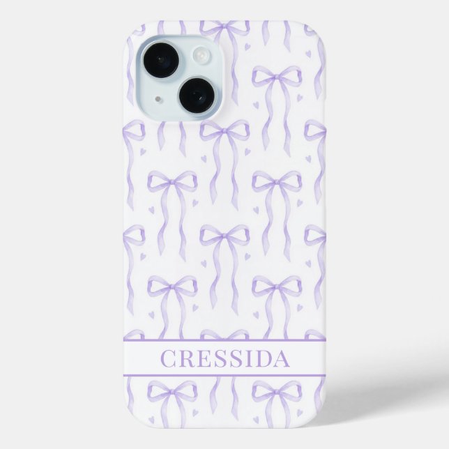 Coques Case-Mate iPhone Nœuds Coquette Violets Monogrammés (Verso)