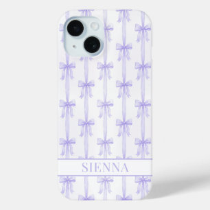 Coque Case-Mate iPhone Nœuds Coquette Violets Monogrammes Rayés