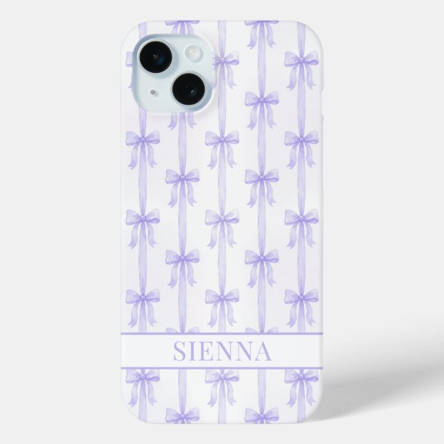 Coques Case-Mate iPhone Nœuds Coquette Violets Monogrammes Rayés (Verso)