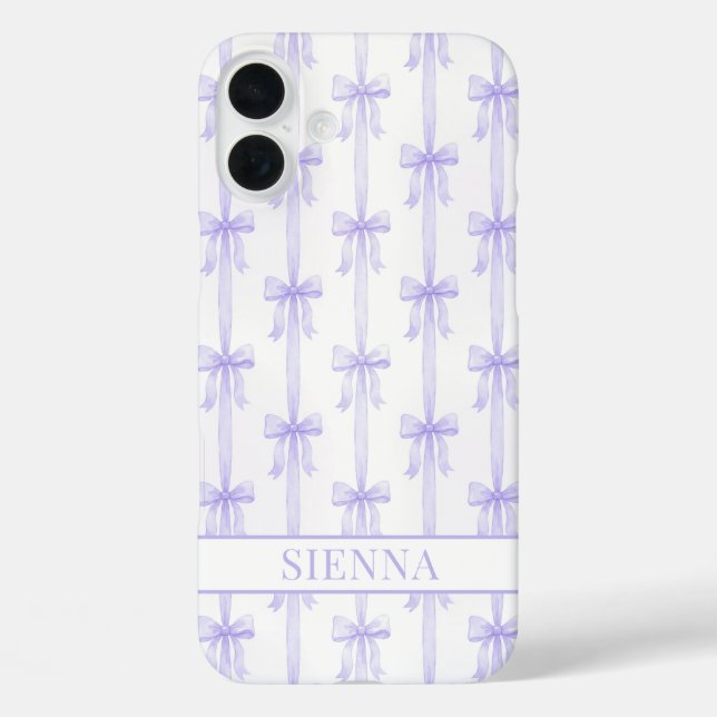 Coques Case-Mate iPhone Nœuds Coquette Violets Monogrammes Rayés (Verso)