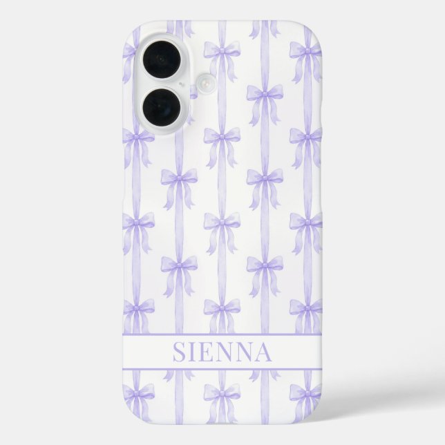 Coques Case-Mate iPhone Nœuds Coquette Violets Monogrammes Rayés (Verso)