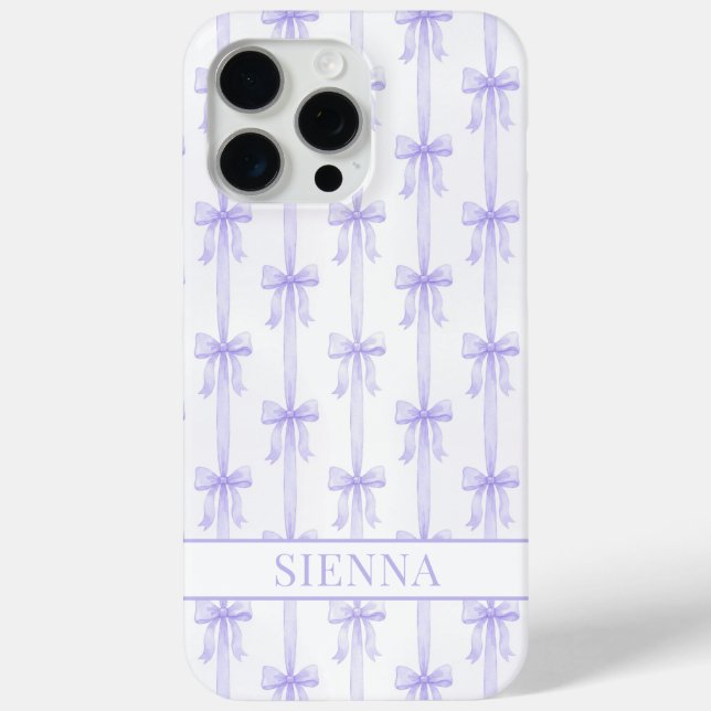 Coques Case-Mate iPhone Nœuds Coquette Violets Monogrammes Rayés (Verso)