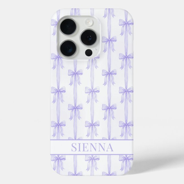 Coques Case-Mate iPhone Nœuds Coquette Violets Monogrammes Rayés (Verso)