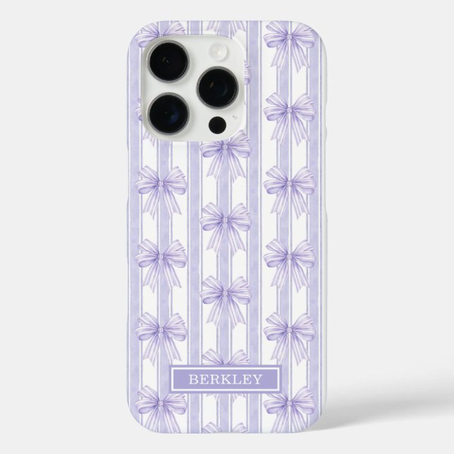 Coques Case-Mate iPhone Nœuds Coquette Violets sur Monogramme à Rayures (Verso)