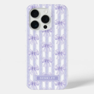 Coque Case-Mate iPhone Nœuds Coquette Violets sur Monogramme à Rayures