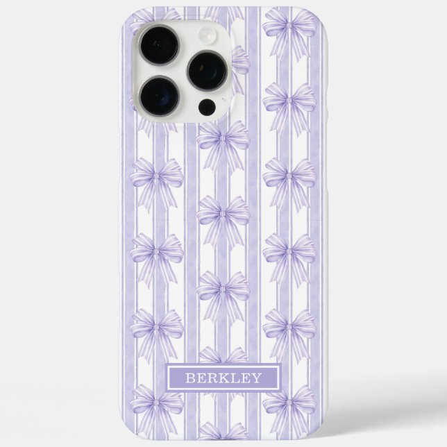 Coques Case-Mate iPhone Nœuds Coquette Violets sur Monogramme à Rayures (Verso)