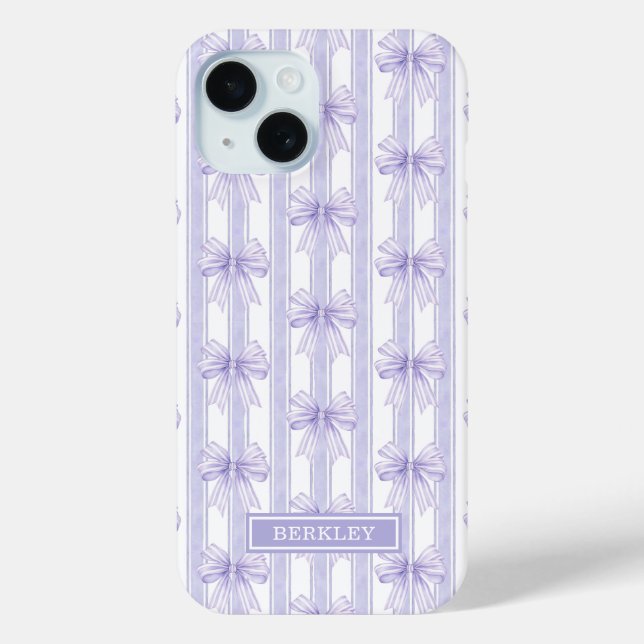 Coques Case-Mate iPhone Nœuds Coquette Violets sur Monogramme à Rayures (Verso)