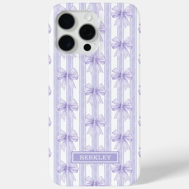 Coques Case-Mate iPhone Nœuds Coquette Violets sur Monogramme à Rayures (Verso)
