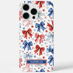 Coque iPhone 16 Pro Max Nœuds de Coquette Patriotique Monogrammés