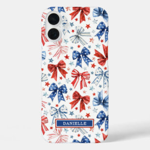 Coque Pour iPhone 16 Plus Nœuds de Coquette Patriotique Monogrammés