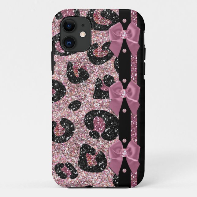 Coques Case-Mate iPhone Nœuds en ruban imprimé léopard rose rockabilly RAB (Dos)