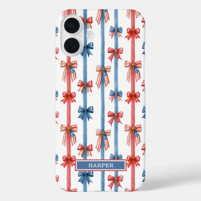 Coques Case-Mate iPhone Nœuds et Rayures Monogrammées Patriotiques (Verso)