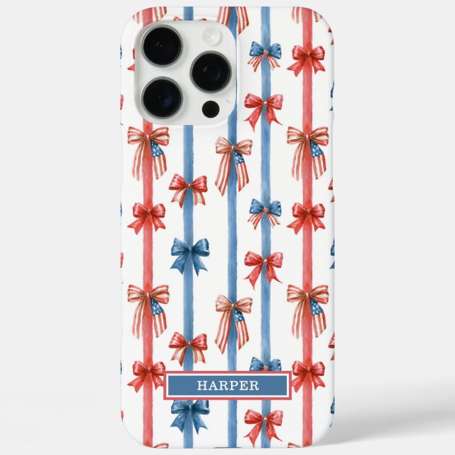 Coques Case-Mate iPhone Nœuds et Rayures Patriotiques Monogrammés (Verso)