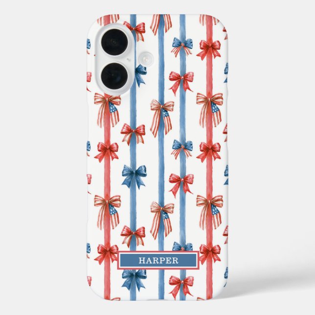 Coques Case-Mate iPhone Nœuds et Rayures Patriotiques Monogrammés (Verso)