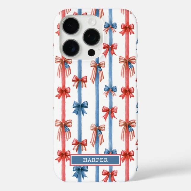 Coques Case-Mate iPhone Nœuds et Rayures Patriotiques Monogrammés (Verso)