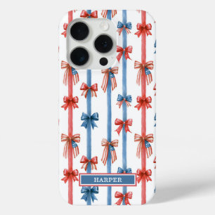 Coque Case-Mate iPhone Nœuds et Rayures Patriotiques Monogrammés