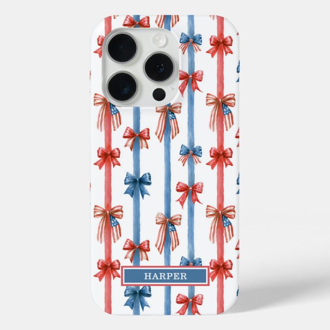 Coques Case-Mate iPhone Nœuds et Rayures Patriotiques Monogrammés (Verso)