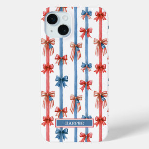 Coque Case-Mate iPhone Nœuds et Rayures Patriotiques Monogrammés