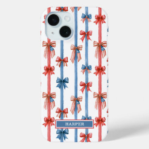 Coque Case-Mate iPhone Nœuds et Rayures Patriotiques Monogrammés