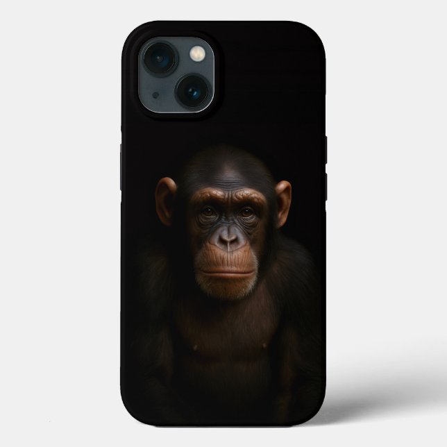 Coques Case-Mate iPhone Noir 4 Luxe iPhone 13, Chimpanzé Serein (Verso)