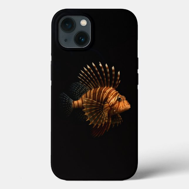 Coques Case-Mate iPhone Noir 4 Luxe iPhone 13, Poisson-lion rouge (Verso)