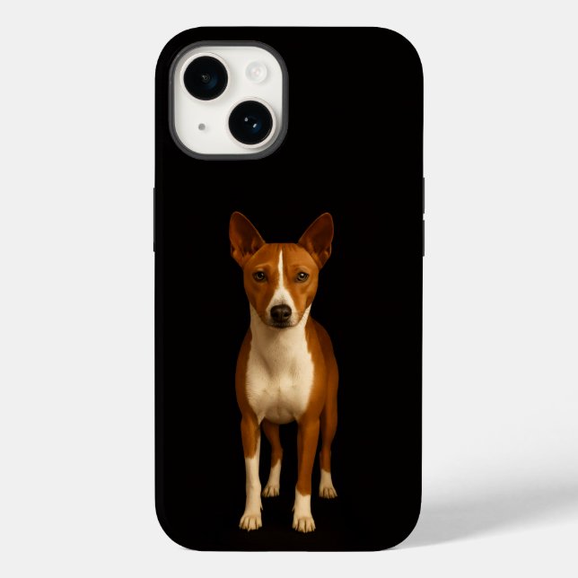 Coques Case-Mate iPhone Noir 4 Luxe iPhone 14 Mate, Chien Basenji Classeux (Verso)