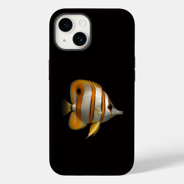 Coques Case-Mate iPhone Noir 4 Luxe iPhone 14 Mate, Poisson-papillon de ré (Verso)