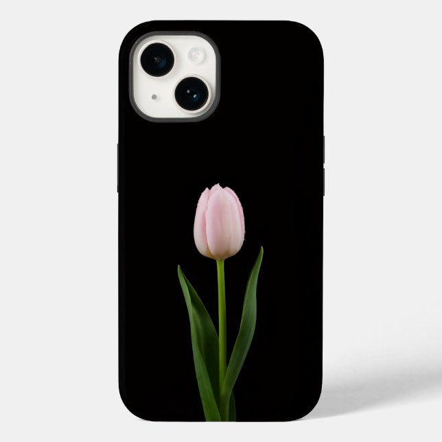 Coques Case-Mate iPhone Noir 4 Luxe iPhone 14 Mate, Tulipe Rose Tendre (Verso)