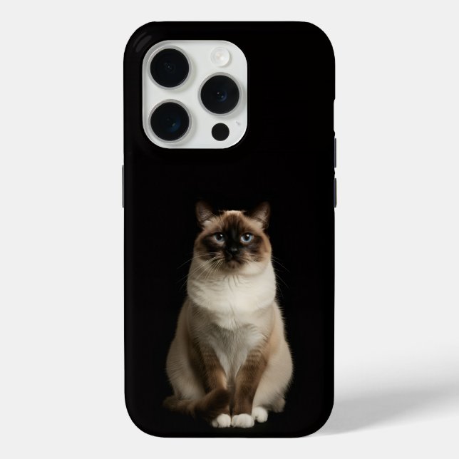 Coques Case-Mate iPhone Noir 4 Luxe iPhone 15 Pro Mate, Chat Birman (Verso)