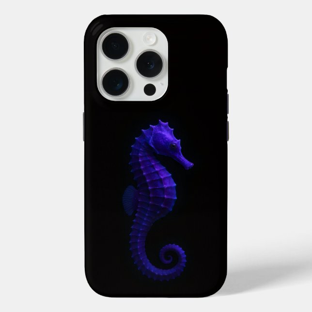 Coques Case-Mate iPhone Noir 4 Luxe iPhone 15 Pro Mate, Hippocampe Violet (Verso)