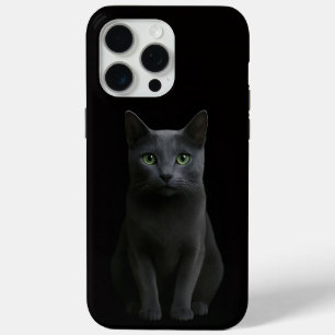 Coque Case-Mate iPhone Noir 4 Luxe iPhone 15 Pro Max, Chat Bleu Russe