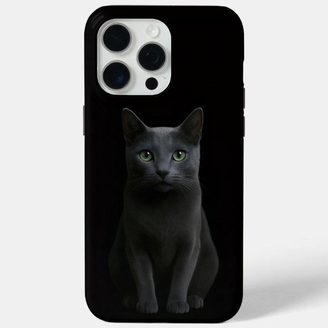 Coques Case-Mate iPhone Noir 4 Luxe iPhone 15 Pro Max, Chat Bleu Russe (Verso)