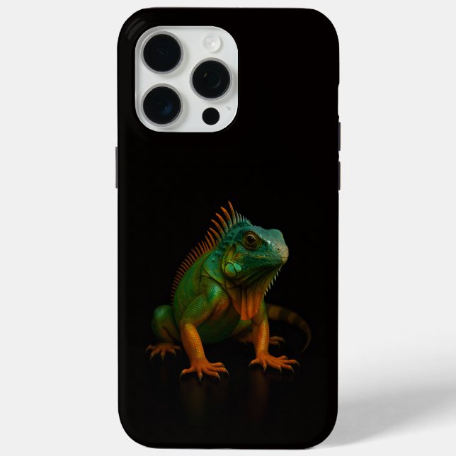 Coques Case-Mate iPhone Noir 4 Luxe iPhone 15 Pro Max, Iguane Vert (Verso)