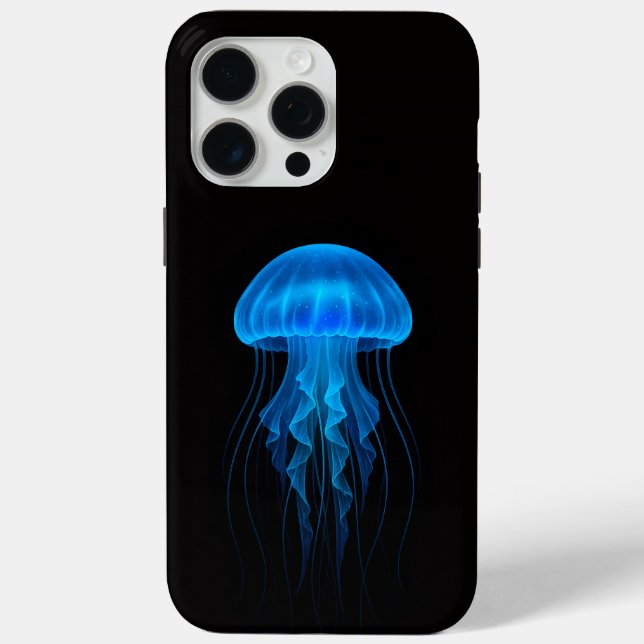 Coques Case-Mate iPhone Noir 4 Luxe iPhone 15 Pro Max, Méduse Bleue (Verso)