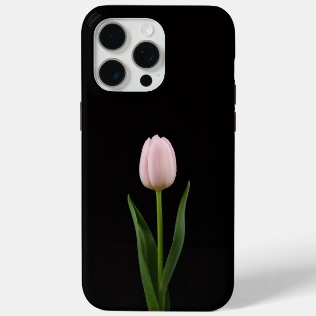 Coques Case-Mate iPhone Noir 4 Luxe iPhone 15 Pro Max, Tulipe Rose Tendre (Verso)