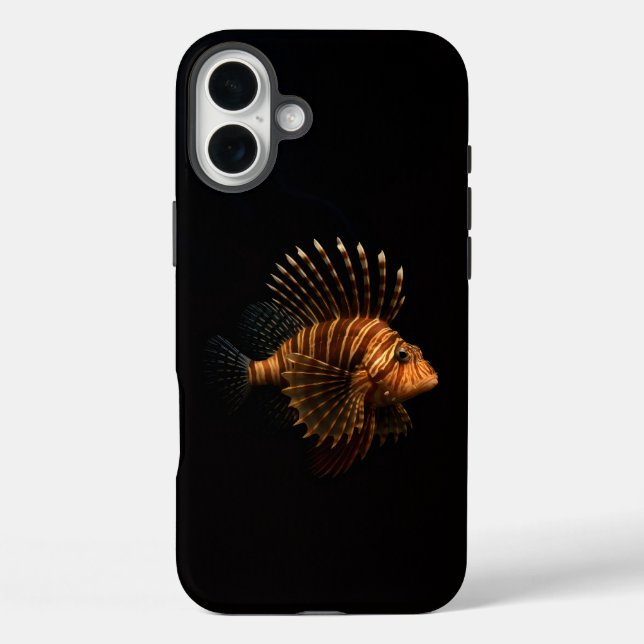 Coques Case-Mate iPhone Noir 4 Luxe iPhone 16 Plus, Poisson-Lion Rouge (Verso)