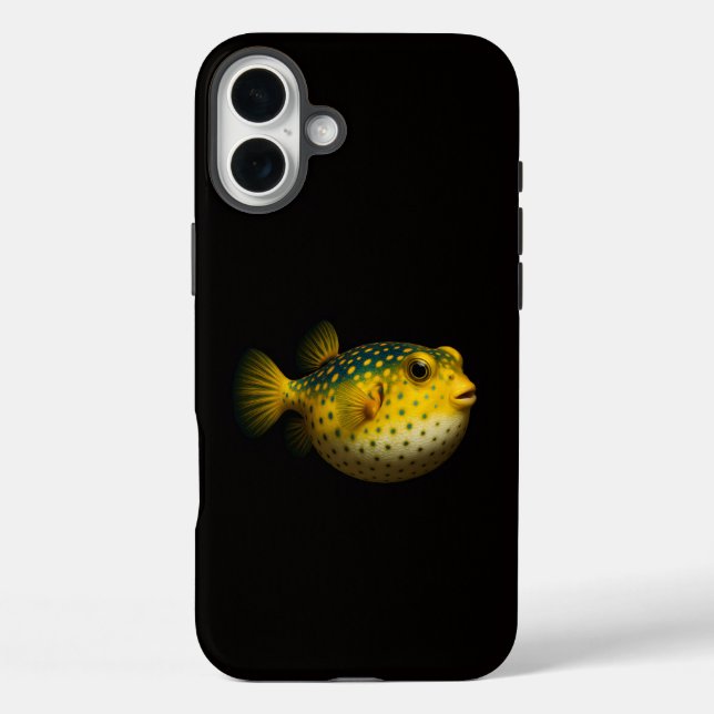 Coques Case-Mate iPhone Noir 4 Luxe iPhone 16 Plus, Poisson-Lune Jaune (Verso)