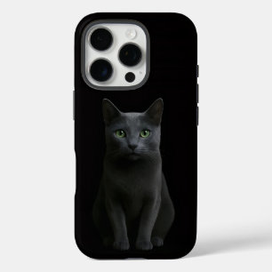 Coque iPhone 16 Pro Noir 4 Luxe iPhone 16 Pro, Chat Bleu Russe