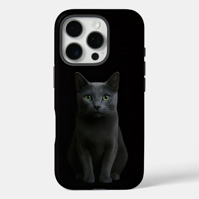 Coques Case-Mate iPhone Noir 4 Luxe iPhone 16 Pro, Chat Bleu Russe (Verso)