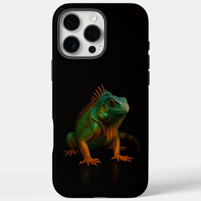 Coques Case-Mate iPhone Noir 4 Luxe iPhone 16 Pro Max, Iguane Vert (Verso)