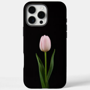 Coque iPhone 16 Pro Max Noir 4 Luxe iPhone 16 Pro Max, Tulipe Rose Tendre