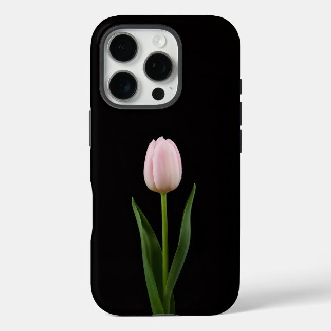 Coques Case-Mate iPhone Noir 4 Luxe iPhone 16 Pro, Tulipe Rose Tendre (Verso)