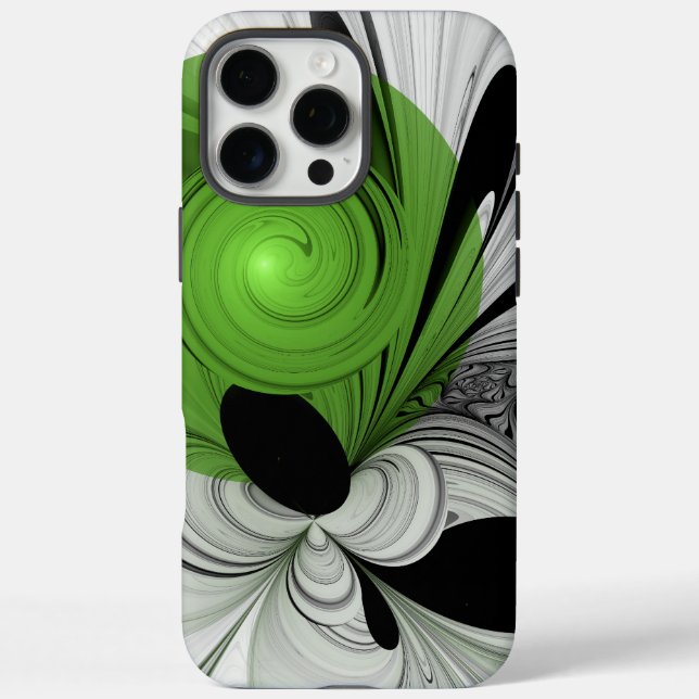 Coques Case-Mate iPhone Noir Abstrait et blanc avec art fractal vert (Verso)