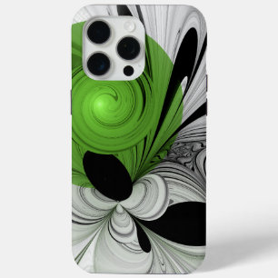Coque Case-Mate iPhone Noir Abstrait et blanc avec art fractal vert