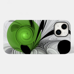 Coque Case-Mate iPhone Noir Abstrait et blanc avec art fractal vert