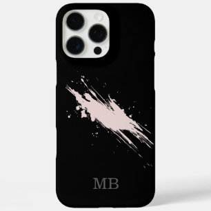 Coque iPhone 16 Pro Max noir abstrait nom initiales monogramme