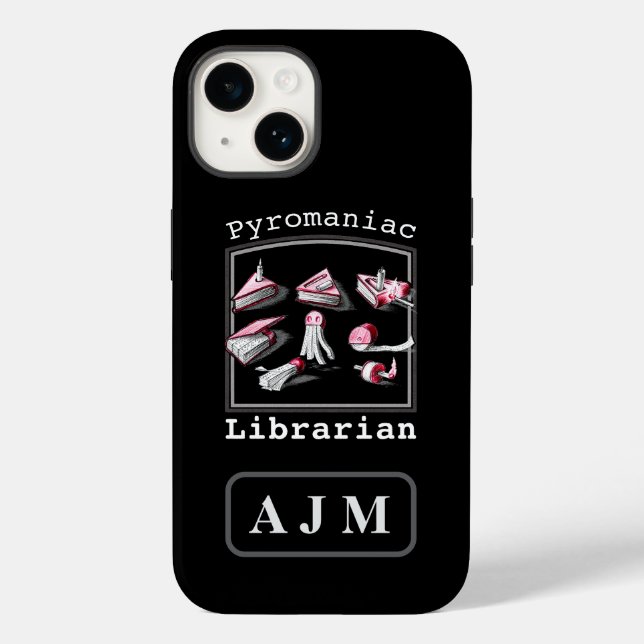 Coques Case-Mate iPhone Noir Ajouter Initiales Pyromaniaque Bibliothécaire (Verso)