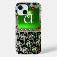 NOIR ART VERT NOUVEAU MONOGRAM EN PIERRE GEMME Éme